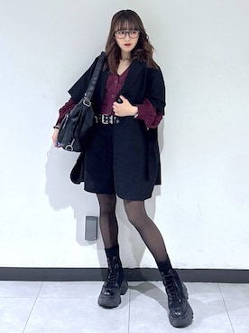 「PAGEBOY（ページボーイ）のレースアップソックスブーツ（ブーツ、ブラック系）」を使った、saeさん（レディース・152cm）の春コーディネート