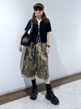 「PAGEBOY（ページボーイ）のレースアップソックスブーツ（ブーツ、ブラック系）」を使った、saeさん（レディース・152cm）の春コーディネート