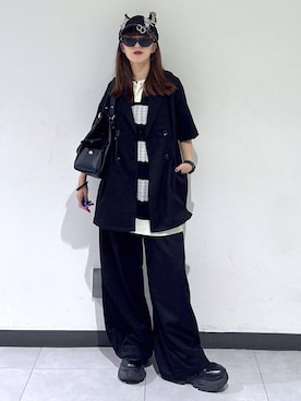 「PAGEBOY（ページボーイ）の【イージーケア/接触冷感/UVカット/セットアップ対応】シフトセットウエストタックジャケット（テーラードジャケット）」を使った、saeさん（レディース・152cm）の夏コーディネート