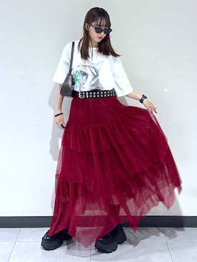 「PAGEBOY（ページボーイ）のレースアップソックスブーツ（ブーツ、ブラック系）」を使った、saeさん（レディース・152cm）の春コーディネート