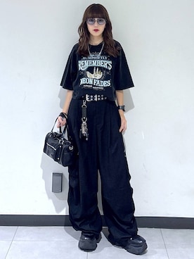 「PAGEBOY（ページボーイ）の【2WAY仕様】スタッズミニボストンバッグ（ショルダーバッグ、ブラック系）」を使った、saeさん（レディース・152cm）の夏コーディネート