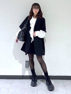 「PAGEBOY（ページボーイ）のレースアップソックスブーツ（ブーツ、ブラック系）」を使った、saeさん（レディース・152cm）の春コーディネート