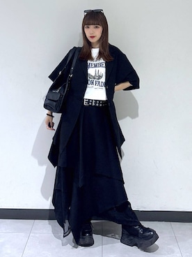 「PAGEBOY（ページボーイ）のレースアップソックスブーツ（ブーツ、ブラック系）」を使った、saeさん（レディース・152cm）の夏コーディネート