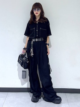 「PAGEBOY（ページボーイ）の【2WAY仕様】スタッズミニボストンバッグ（ショルダーバッグ、ブラック系）」を使った、saeさん（レディース・152cm）の夏コーディネート