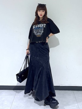 「PAGEBOY（ページボーイ）の＜まるでデニム見え！/紫外線カット/接触冷感＞マルデニイレヘムスカート（デニムスカート）」を使った、saeさん（レディース・152cm）の夏コーディネート