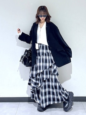 「PAGEBOY（ページボーイ）の【セットアップ対応】チェックMIXジャケット 《2サイズ展開》（テーラードジャケット）」を使った、saeさん（レディース・152cm）の秋コーディネート