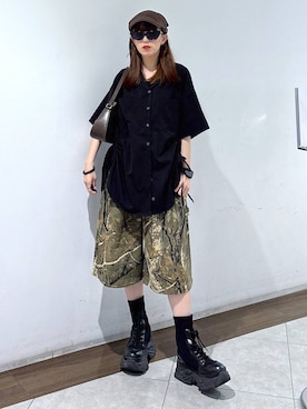 「PAGEBOY（ページボーイ）のレースアップソックスブーツ（ブーツ、ブラック系）」を使った、saeさん（レディース・152cm）の春コーディネート