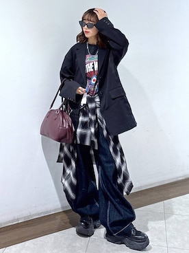 「PAGEBOY（ページボーイ）の【セットアップ対応】チェックMIXジャケット 《2サイズ展開》（テーラードジャケット）」を使った、saeさん（レディース・152cm）の秋コーディネート