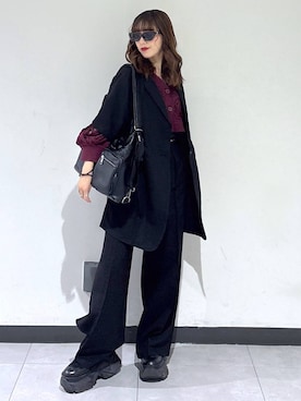 「PAGEBOY（ページボーイ）のレースアップソックスブーツ（ブーツ、ブラック系）」を使った、saeさん（レディース・152cm）の春コーディネート