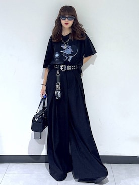「PAGEBOY（ページボーイ）の【2WAY仕様】スタッズミニボストンバッグ（ショルダーバッグ、ブラック系）」を使った、saeさん（レディース・152cm）の夏コーディネート