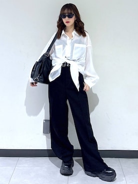 「PAGEBOY（ページボーイ）のレースアップソックスブーツ（ブーツ、ブラック系）」を使った、saeさん（レディース・152cm）の春コーディネート