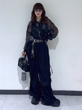 「PAGEBOY（ページボーイ）の【2WAY仕様】スタッズミニボストンバッグ（ショルダーバッグ、ブラック系）」を使った、saeさん（レディース・152cm）の夏コーディネート