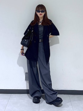 「PAGEBOY（ページボーイ）のレースアップソックスブーツ（ブーツ、ブラック系）」を使った、saeさん（レディース・152cm）の夏コーディネート