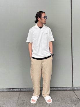 「LACOSTE（ラコステ）のリネンレーヨンイージーチノパンツ / テーパードパンツ（チノパンツ）」を使った、Itoshoさん（メンズ・174cm）の夏コーディネート