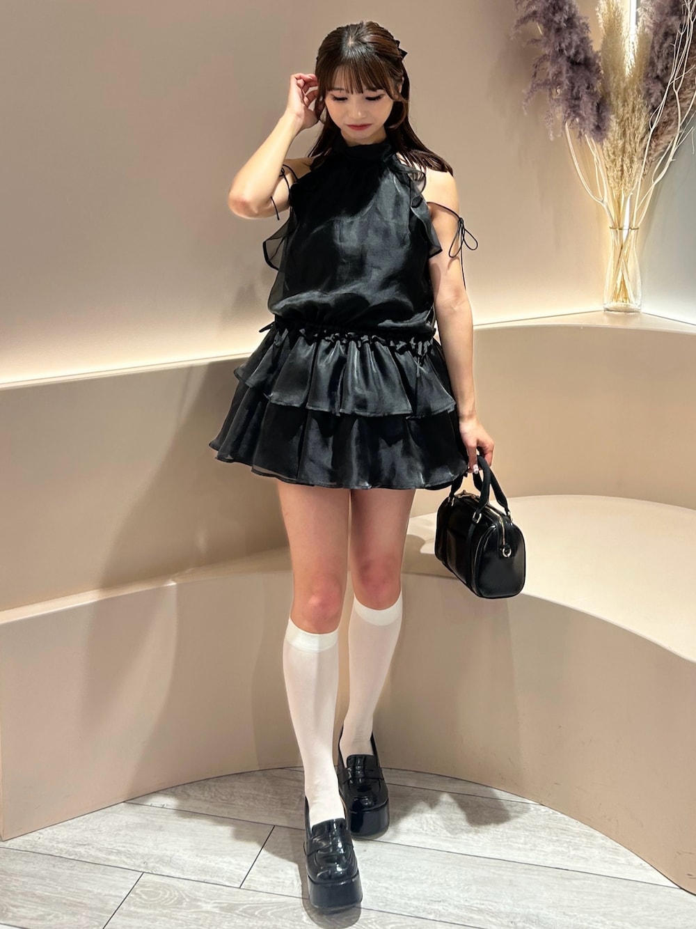 NICE CLAUPアメスリバックリボンミニワンピース アメスリバックリボン