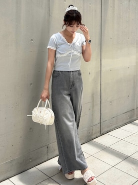 「one after another NICE CLAUP（ワンアフターアナザーナイスクラップ）のアイテム」を使った、junさん（レディース・158cm）の夏コーディネート