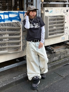 「A BATHING APE（アベイシングエイプ）のFLIP STA #1（スニーカー、ブラック系）」を使った、SHIORIさん（レディース・152cm）の春コーディネート