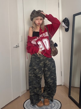 「アイテム（カーゴパンツ）」を使った、SHIORIさん（レディース・152cm）の秋コーディネート