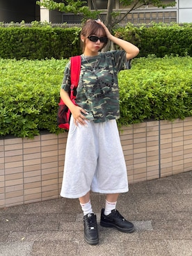 「NIKE（ナイキ）のナイキ エア フォース 1 '07 “Florette” ウィメンズシューズ / Nike Air Force 1 '07 "Florette" Women's Shoes IR8637-001 Black（スニーカー、ブラック系）」を使った、SHIORIさん（レディース・152cm）の夏コーディネート