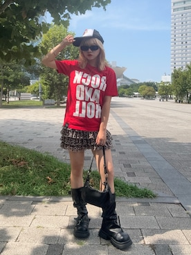 「アイテム（キャップ）」を使った、SHIORIさん（レディース・152cm）の夏コーディネート