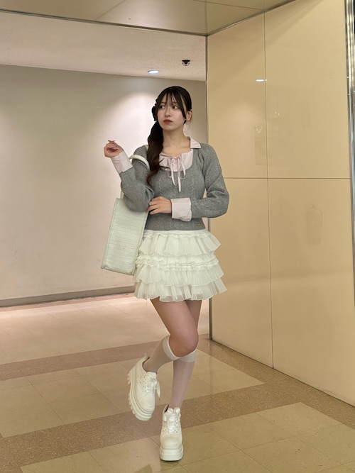 LouLoumei】リボンチャームツイード横長トートバッグ（トートバッグ