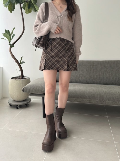 【未使用級✨️】 Rene パール カーディガン フリル リボン ブラウン 茶色 セール】リボンボタンカーディガン（カーディガン/ボレロ）｜one after