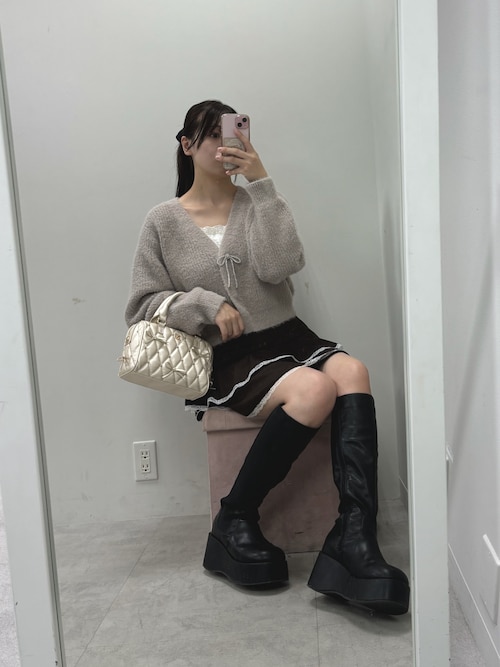 セール】【WEB限定商品】ビジューリボンカラフルフェザーカーディガン