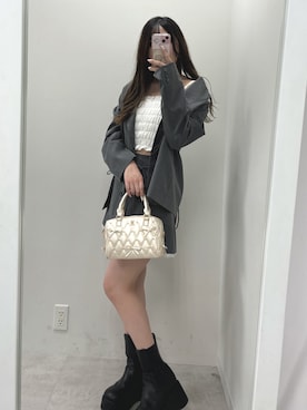 「アイテム（ボストンバッグ）」を使った、mokaさん（レディース・159cm）の秋コーディネート