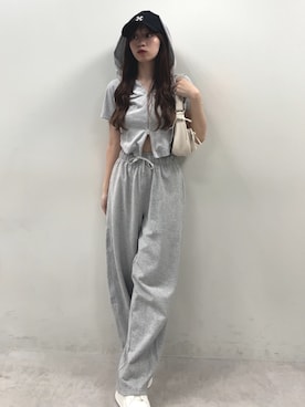 「one after another NICE CLAUP（ワンアフターアナザーナイスクラップ）のアイテム（スウェットパンツ）」を使った、mokaさん（レディース・159cm）の夏コーディネート