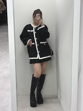 「one after another NICE CLAUP（ワンアフターアナザーナイスクラップ）のアイテム（ノーカラージャケット）」を使った、mokaさん（レディース・159cm）の冬コーディネート