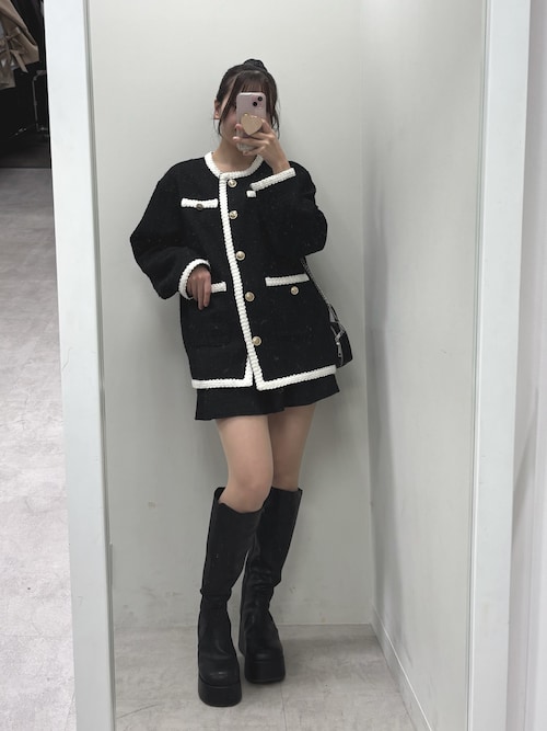 MUSE⬛︎Col Pierrot⬛︎ツイードジャケット⬛︎ノーカラー⬛︎金釦⬛︎ブラック 予約】ツイードノーカラージャケット 【1月中旬頃より順次発送