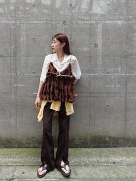 「crinkle crinkle crinkle(クリンクルクリンクルクリンクル)のアイテム(トップス、ブラウン系)」を使った、yuuさん(レディース・158cm)の夏コーディネート
