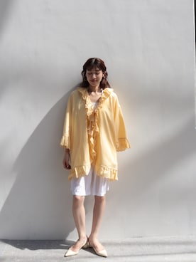 「crinkle crinkle crinkle(クリンクルクリンクルクリンクル)の【crinkle crinkle crinkle】frill gawn blouse/フリルガウンブラウス(シャツ/ブラウス、ベージュ系)」を使った、yuuさん(レディース・158cm)の夏コーディネート