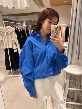 「crinkle crinkle crinkle(クリンクルクリンクルクリンクル)のアイテム(トップス、ブルー系)」を使った、yuuさん(レディース・158cm)の夏コーディネート
