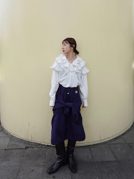 「crinkle crinkle crinkle(クリンクルクリンクルクリンクル)のギャザーモンスターコーチジャケット / 【crinkle crinkle crinkle】 gather monster coach jacket(ナイロンジャケット、ブルー系)」を使った、yuuさん(レディース・158cm)の秋コーディネート