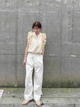 「crinkle crinkle crinkle(クリンクルクリンクルクリンクル)のアイテム(トップス、ホワイト系)」を使った、yuuさん(レディース・158cm)の夏コーディネート