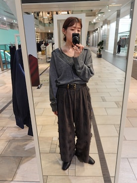 「crinkle crinkle crinkle(クリンクルクリンクルクリンクル)のスロウオフニットトップス / 【crinkle crinkle crinkle】 slow off knit top(ニット/セーター、グレー系)」を使った、yuuさん(レディース・158cm)の秋コーディネート