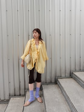 「crinkle crinkle crinkle(クリンクルクリンクルクリンクル)の【crinkle crinkle crinkle】frill gawn blouse/フリルガウンブラウス(シャツ/ブラウス、ベージュ系)」を使った、yuuさん(レディース・158cm)の夏コーディネート