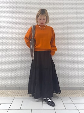 「URBAN RESEARCH DOORS（アーバンリサーチドアーズ）のスクエアトゥリボンミュール（サンダル）」を使った、八木日菜子さん（レディース・146cm）の秋コーディネート