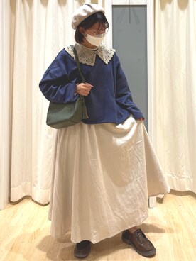 「秋トレンド2021」｜「アイテム（ハンチング/ベレー帽）」を使った、もも🌼さん（レディース・153cm）の秋コーディネート