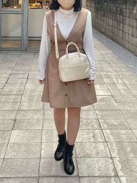 「one after another NICE CLAUP（ワンアフターアナザーナイスクラップ）のアイテム（ジャンパースカート）」を使った、hito🌼さん（レディース・147cm）の冬コーディネート