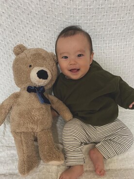 「quoti use fith（クゥオティ　ユース　フィス）のアイテム（トップス、ブラウン系）」を使った、ななみんさん（キッズ・70cm）の秋コーディネート