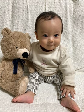 「SHIPS（シップス）のアイテム（トップス、ベージュ系）」を使った、ななみんさん（キッズ・70cm）の秋コーディネート