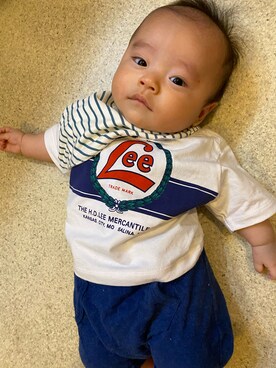 「西松屋（ニシマツヤ）のアイテム（ママ＆ベビー、ブルー系）」を使った、ななみんさん（キッズ・70cm）の夏コーディネート