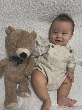 「ZARA KIDSのアイテム（トップス、ホワイト系）」を使った、ななみんさん（キッズ・70cm）の秋コーディネート