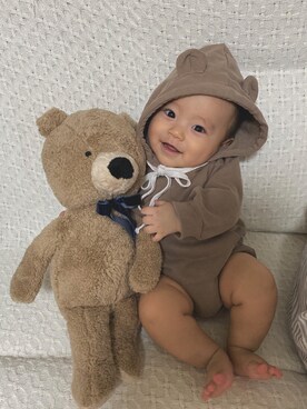 「韓国子供服のアイテム（ママ＆ベビー、ブラウン系）」を使った、ななみんさん（キッズ・70cm）の秋コーディネート