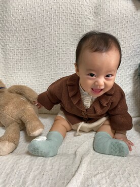 「ZARA KIDSのアイテム（トップス、ホワイト系）」を使った、ななみんさん（キッズ・70cm）の秋コーディネート