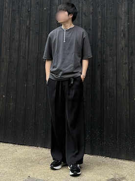 「HARE（ハレ）の【SET UP対応】TOROMIワイドパンツ(HARE)（スラックス、ブラック系）」を使った、あーさんさん（メンズ・171cm）の夏コーディネート