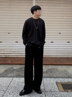 「HARE（ハレ）の【SET UP対応】TOROMIワイドパンツ(HARE)（スラックス、ブラック系）」を使った、あーさんさん（メンズ・171cm）の春コーディネート