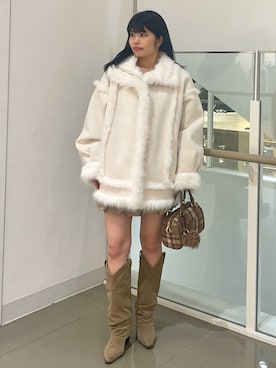 「アイテム（ボストンバッグ、ブラウン系）」を使った、zukkiさん（レディース・152cm）の冬コーディネート